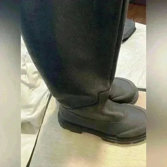 ZARA Faux Shearling Lined Mid-Calf Leather Boots Black Lug Sole Sz 38 - Picture 5 of 14